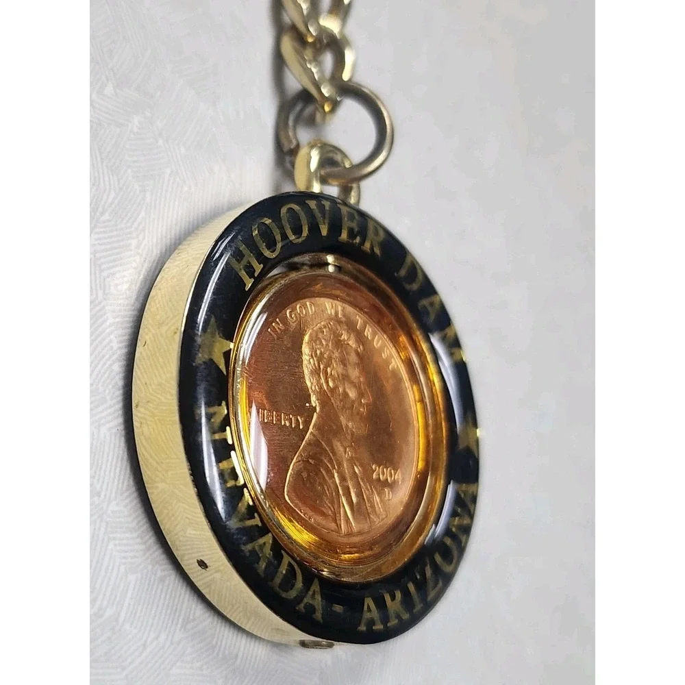 Vintage Hoover Dam Nevada/Arizona Lucky Penny Souvenir Key Chain Clip Spinner